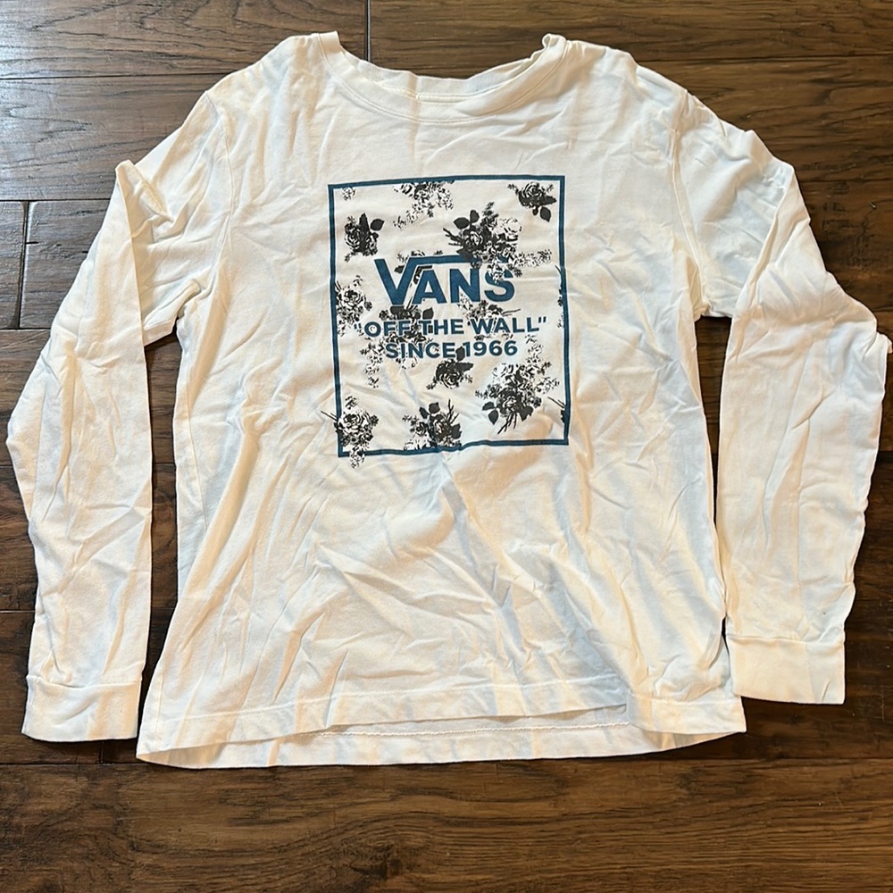 Vans women’s t-shirt. Size large. White with black and white flowers.